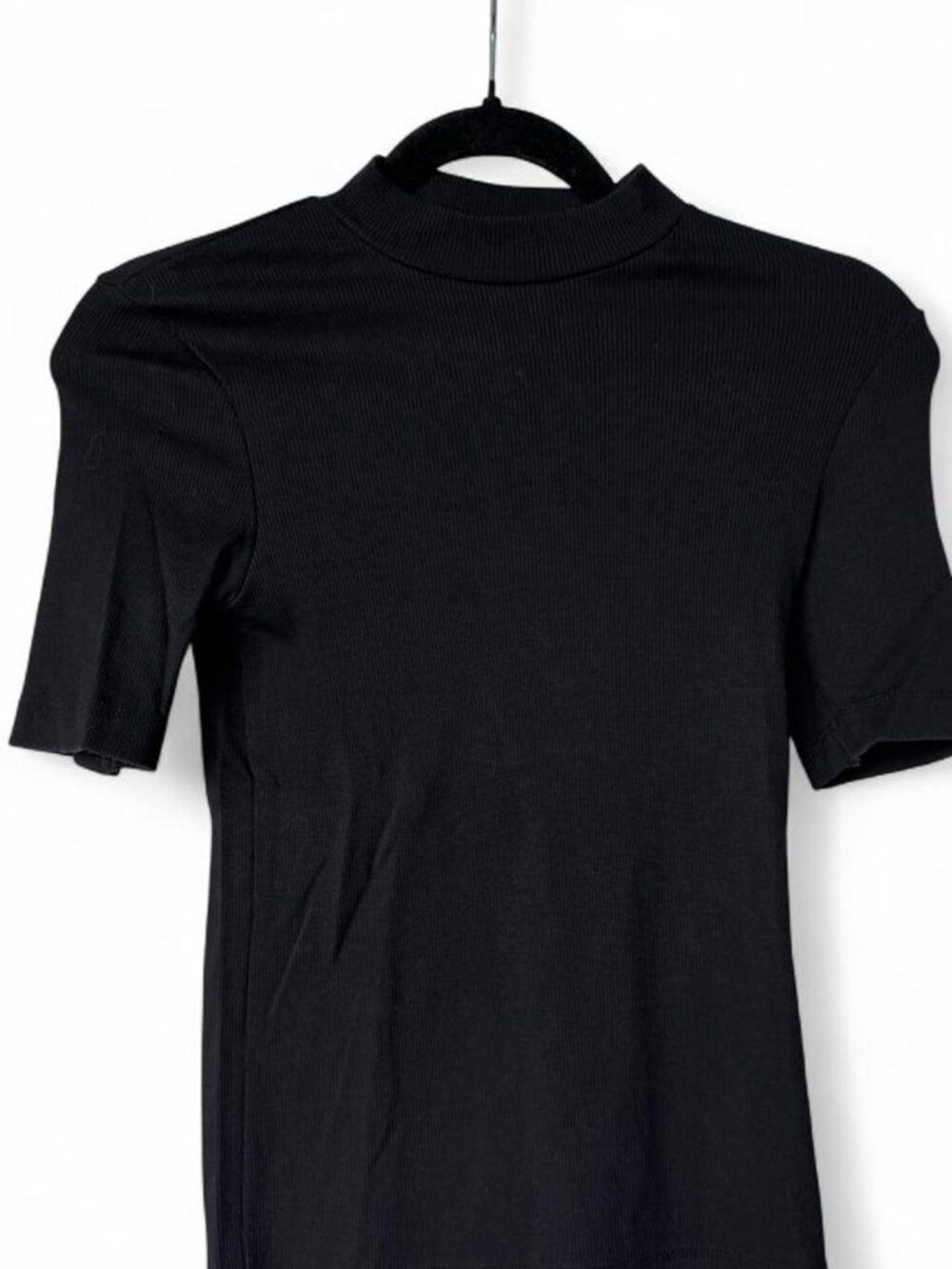Black Short Sleeve Ribbed Mock Neck